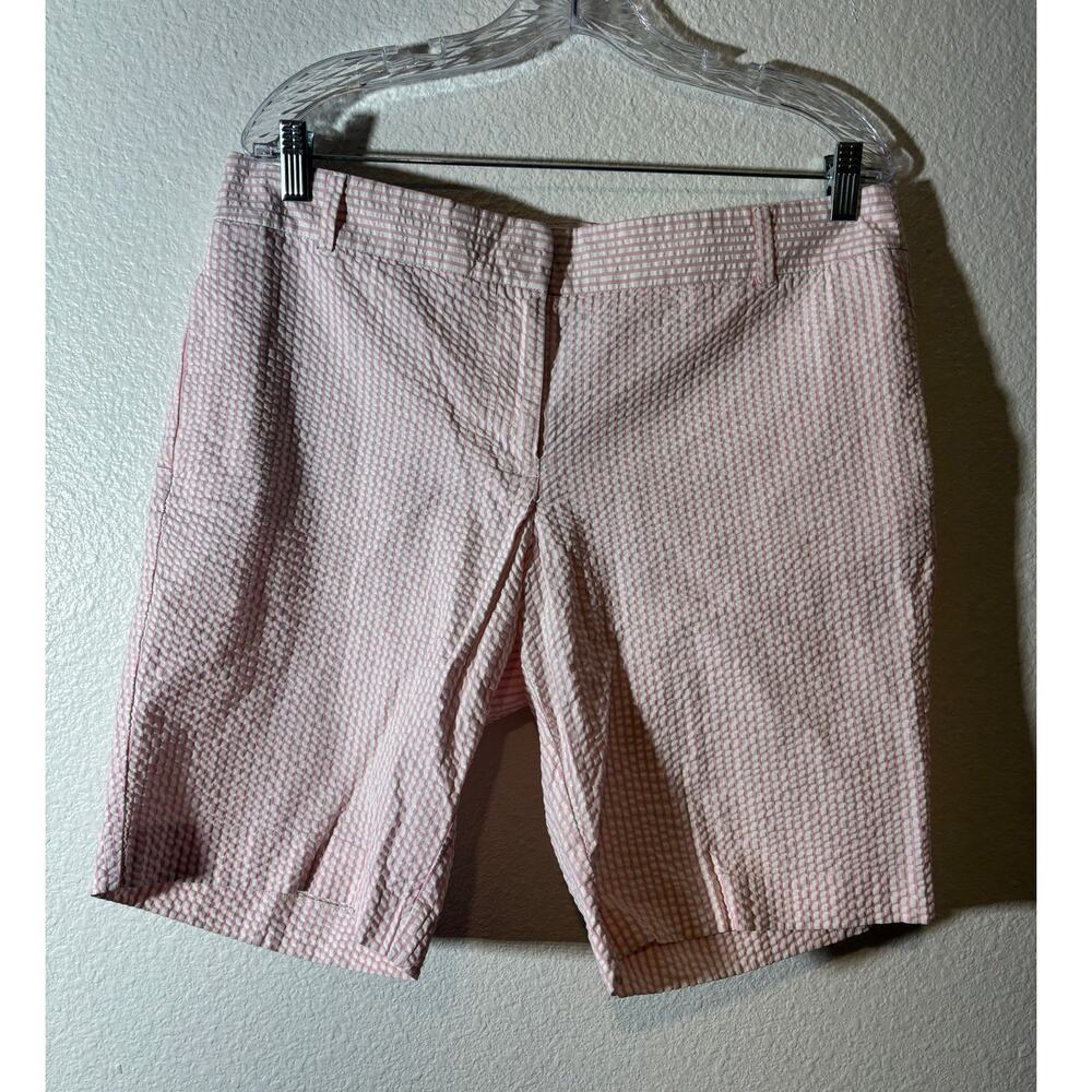 J. Crew Factory Women's Size 12 CityFit Pink Seersucker Bermuda Cotton Shorts